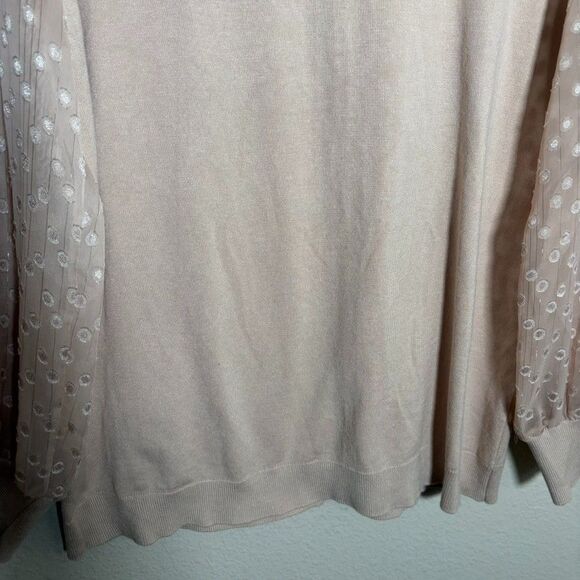 Adrianna Papell Sweater Women's Small Brown Round Neck Sheer Polka Dot Knit - Picture 3 of 8